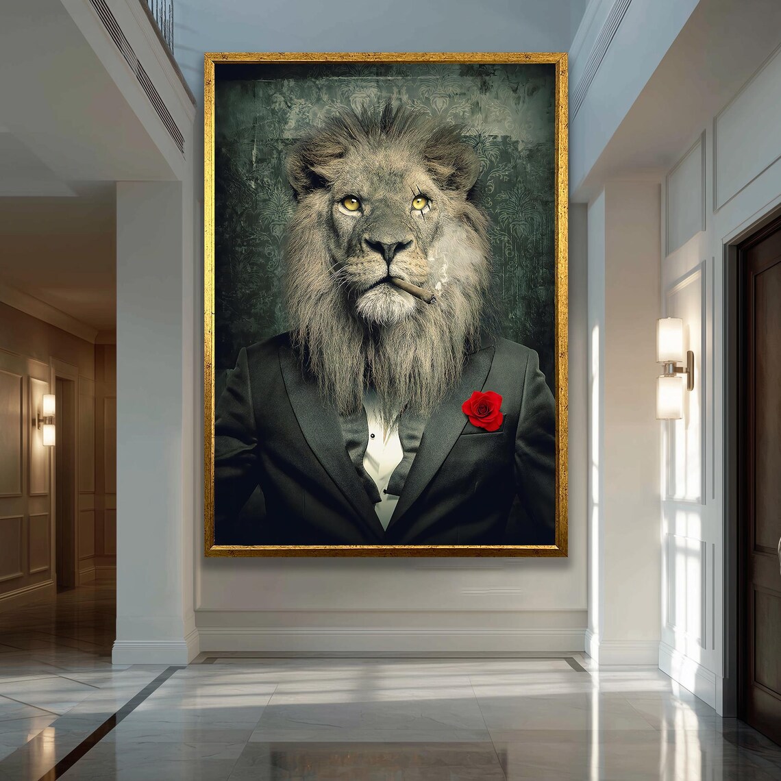 Dapper Lion In Tuxedo With Cigar Funny Gentleman Portrait Art Poster