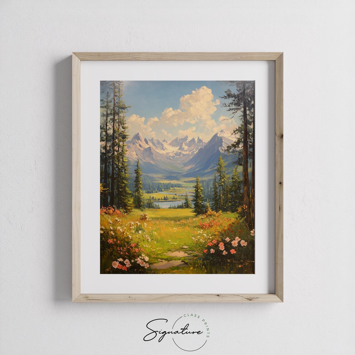 Tranquil Valley Wildflowers With Pines Lake And Mountain Peaks Poster - Image 2