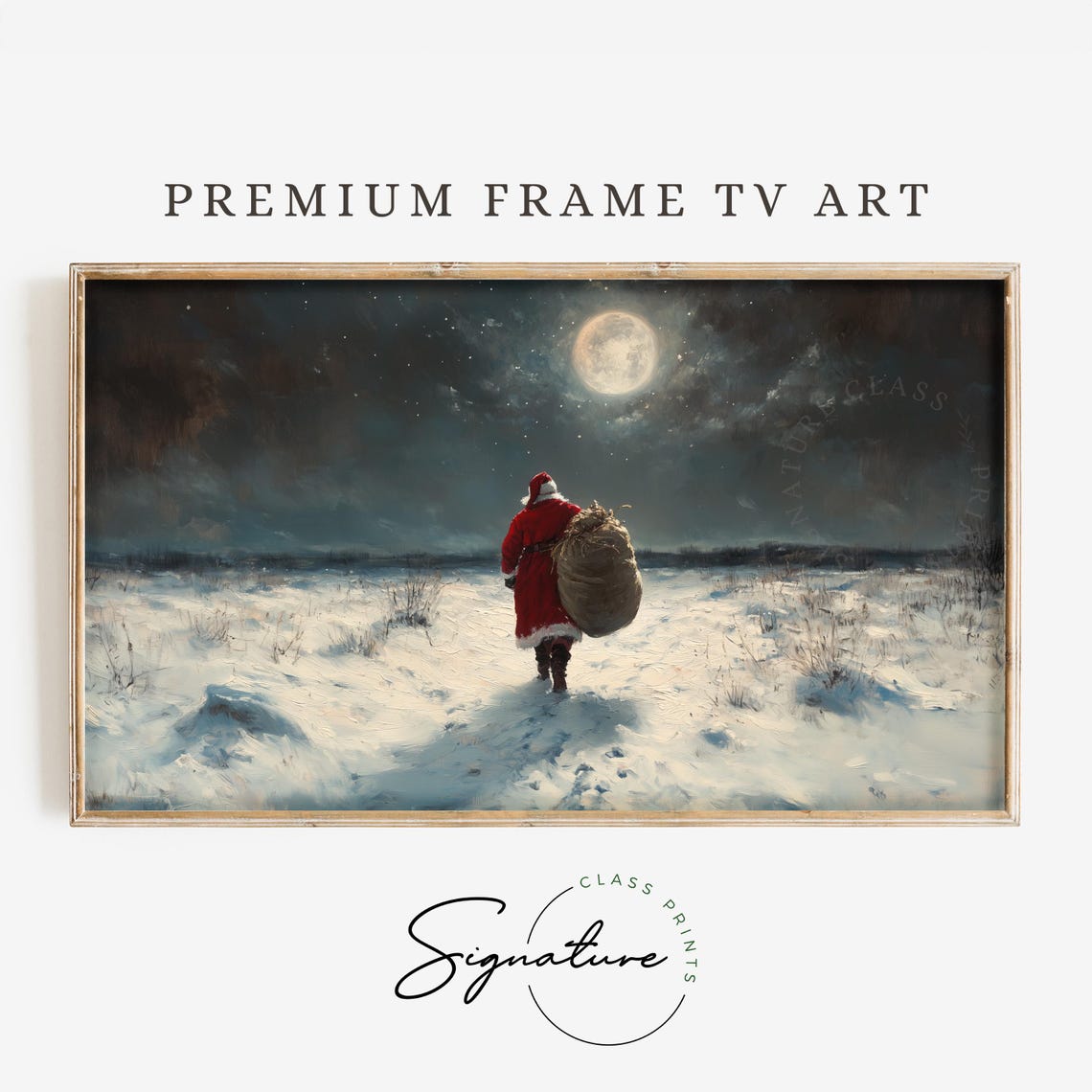 Santa Walking Under Full Moon Moonlit Snowy Field Gift Sack Poster