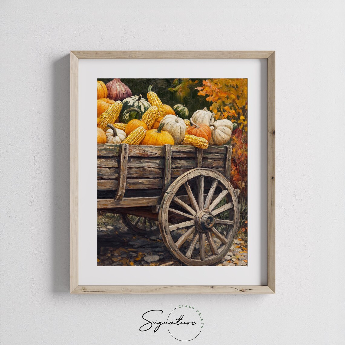 Old Farm Wagon Heaped with Pumpkins Corn and Gourds Harvest Poster - Image 3