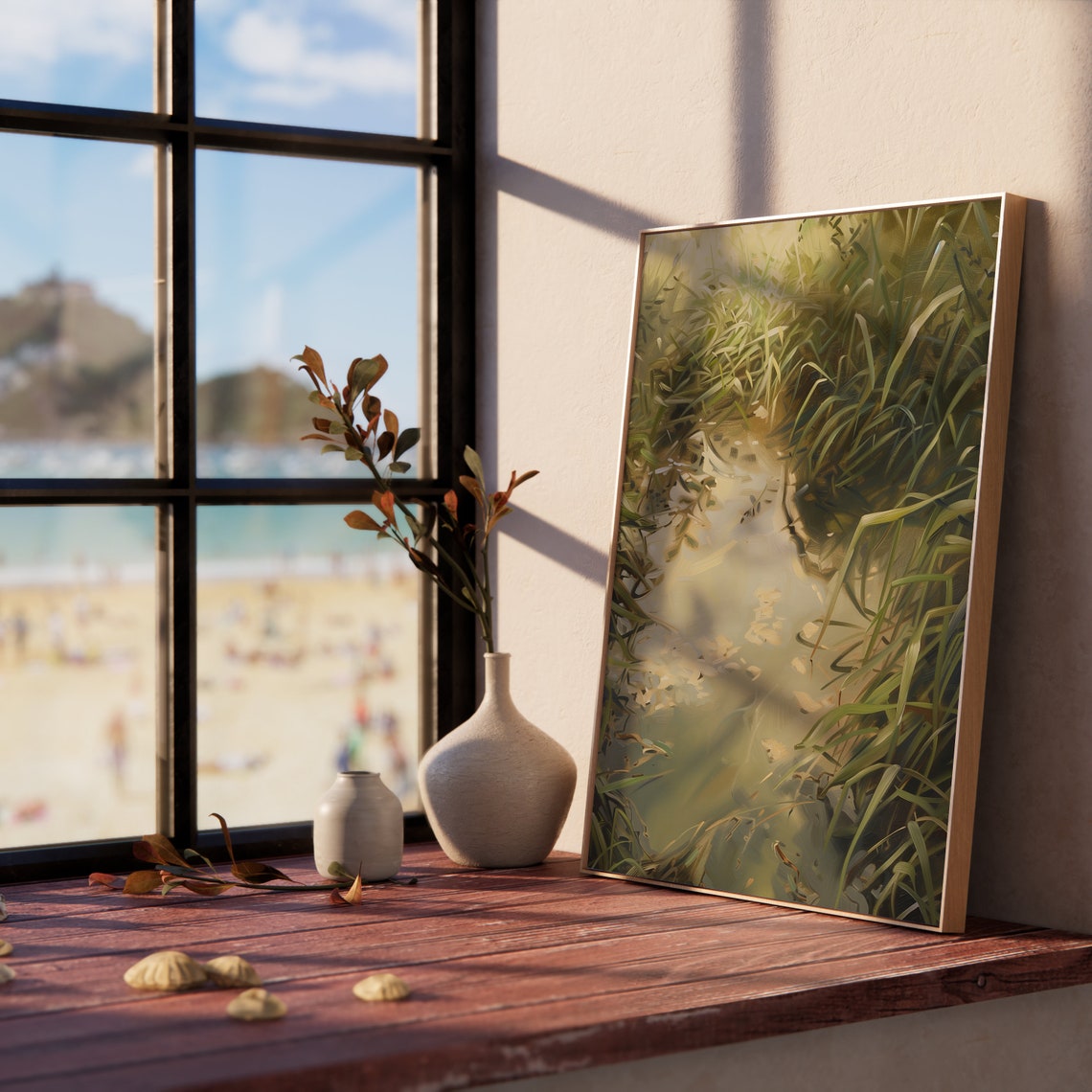 Sunlit Meadow Stream Water Reflections Serene Nature Wall Art - Image 5
