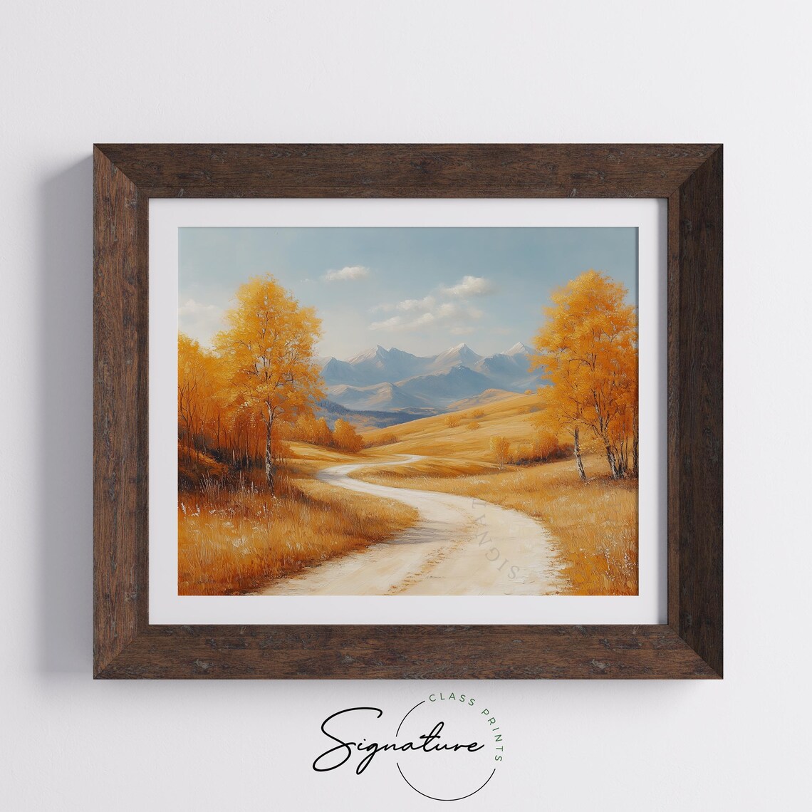 Winding Dirt Road Through Golden Autumn Hills to Mountains Poster - Image 5