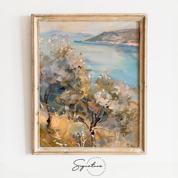 Hillside Olive Grove Overlooking Serene Blue Seascape Poster