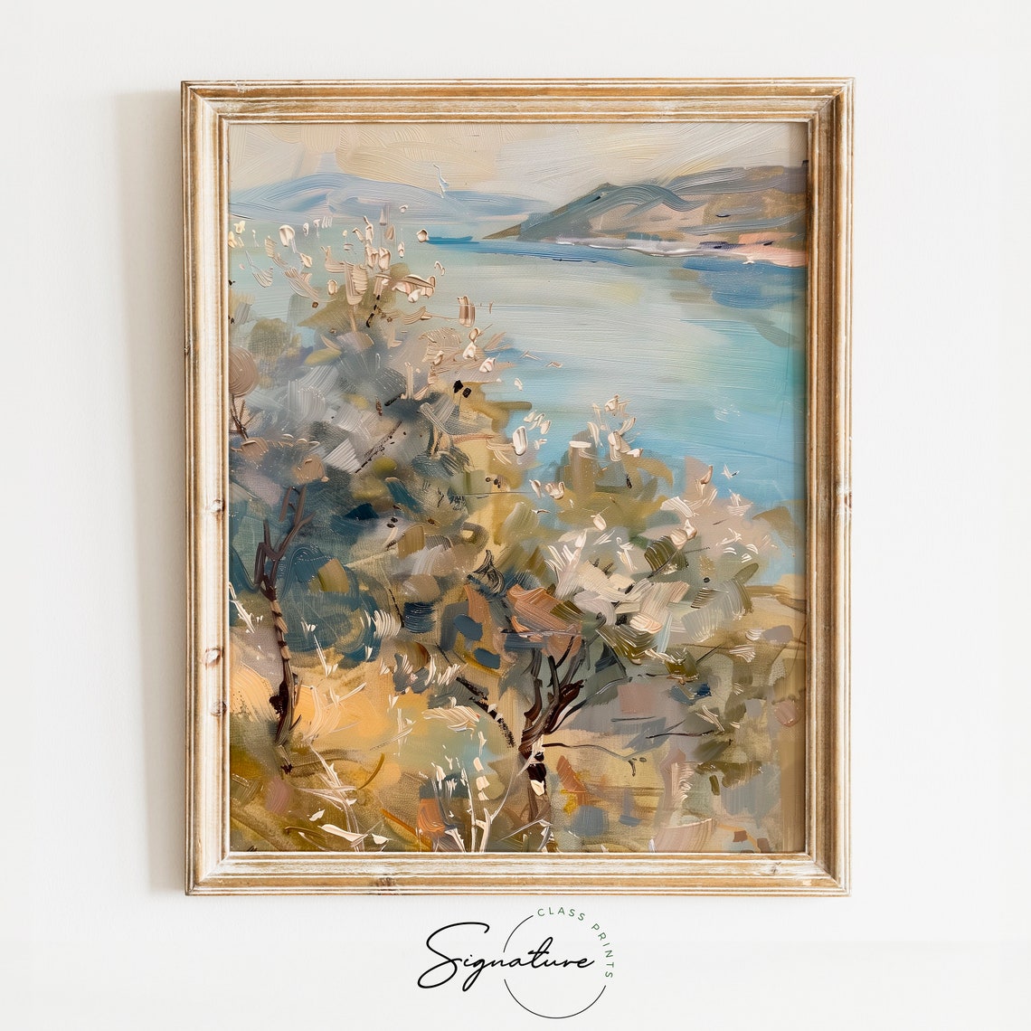 Hillside Olive Grove Overlooking Serene Blue Seascape Poster