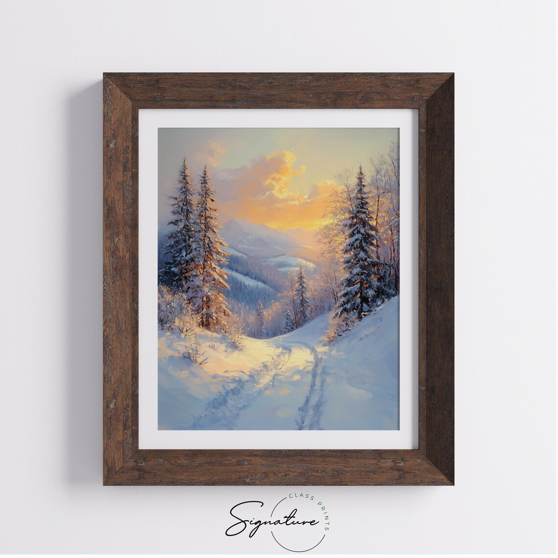 Quiet Winter Path Between Snowy Pines In Soft Sunset Glow Oil Painting Poster - Image 2