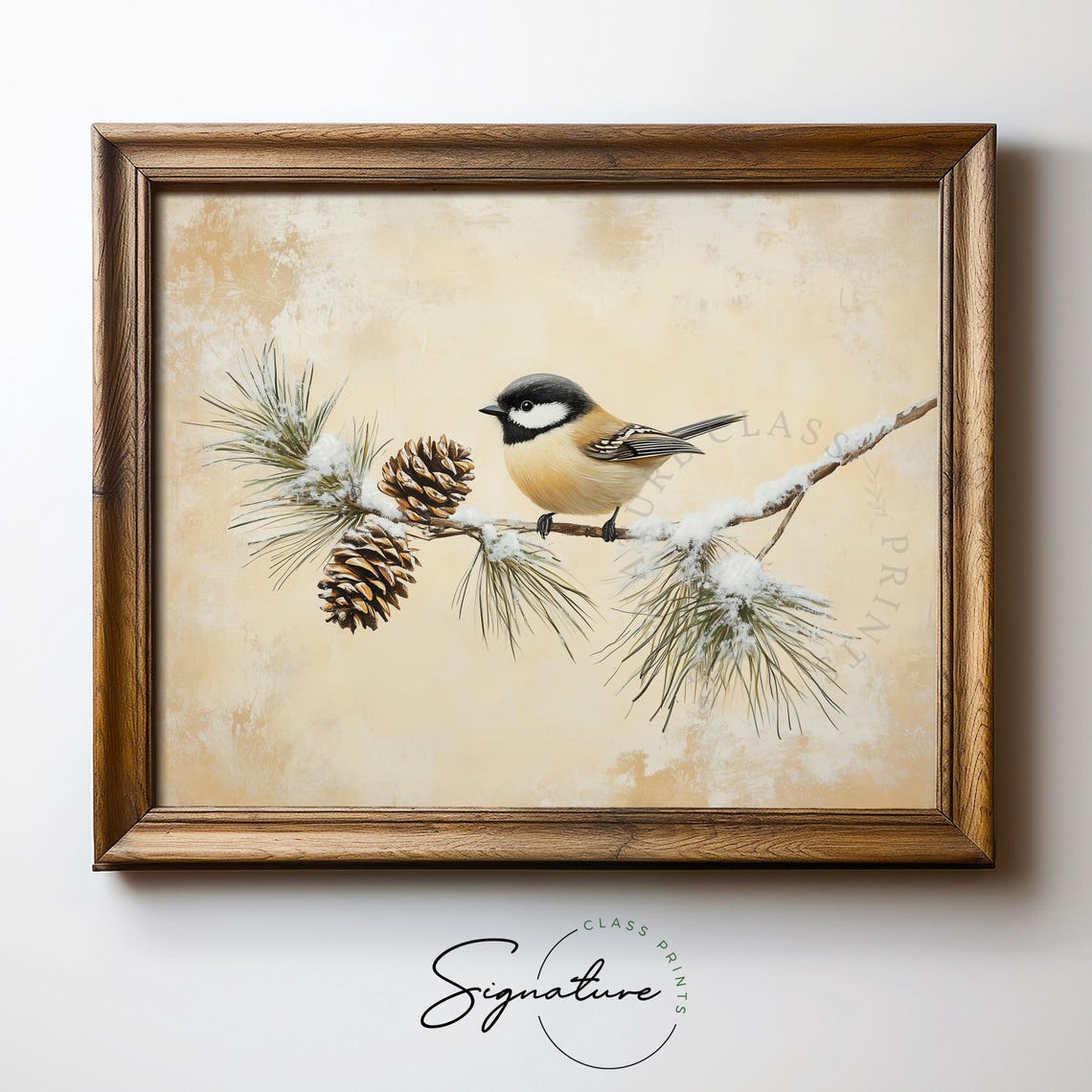 Carolina Chickadee on Snowy Pine Branch Pinecones Bird Poster - Image 5