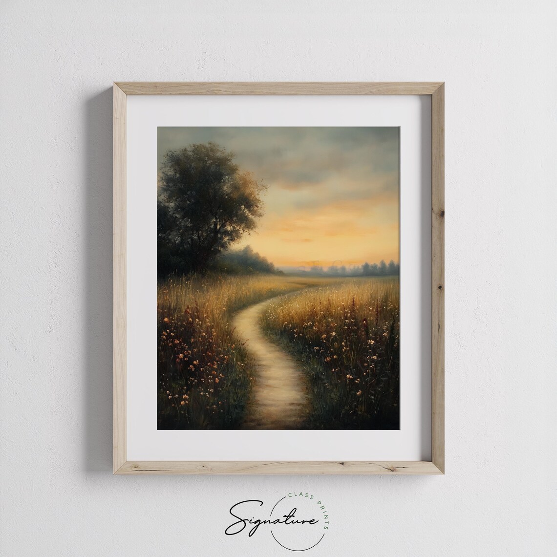 Quiet Country Lane Golden Sunset Light Over Wildflower Field Poster - Image 2