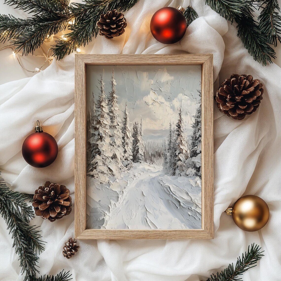 Snow Covered Pines Impasto Oil Painting Winter Forest Poster - Image 4