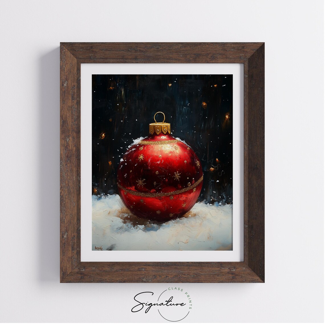 Red Christmas Ornament On Snow Classic Oil Painting Holiday Poster - Image 4