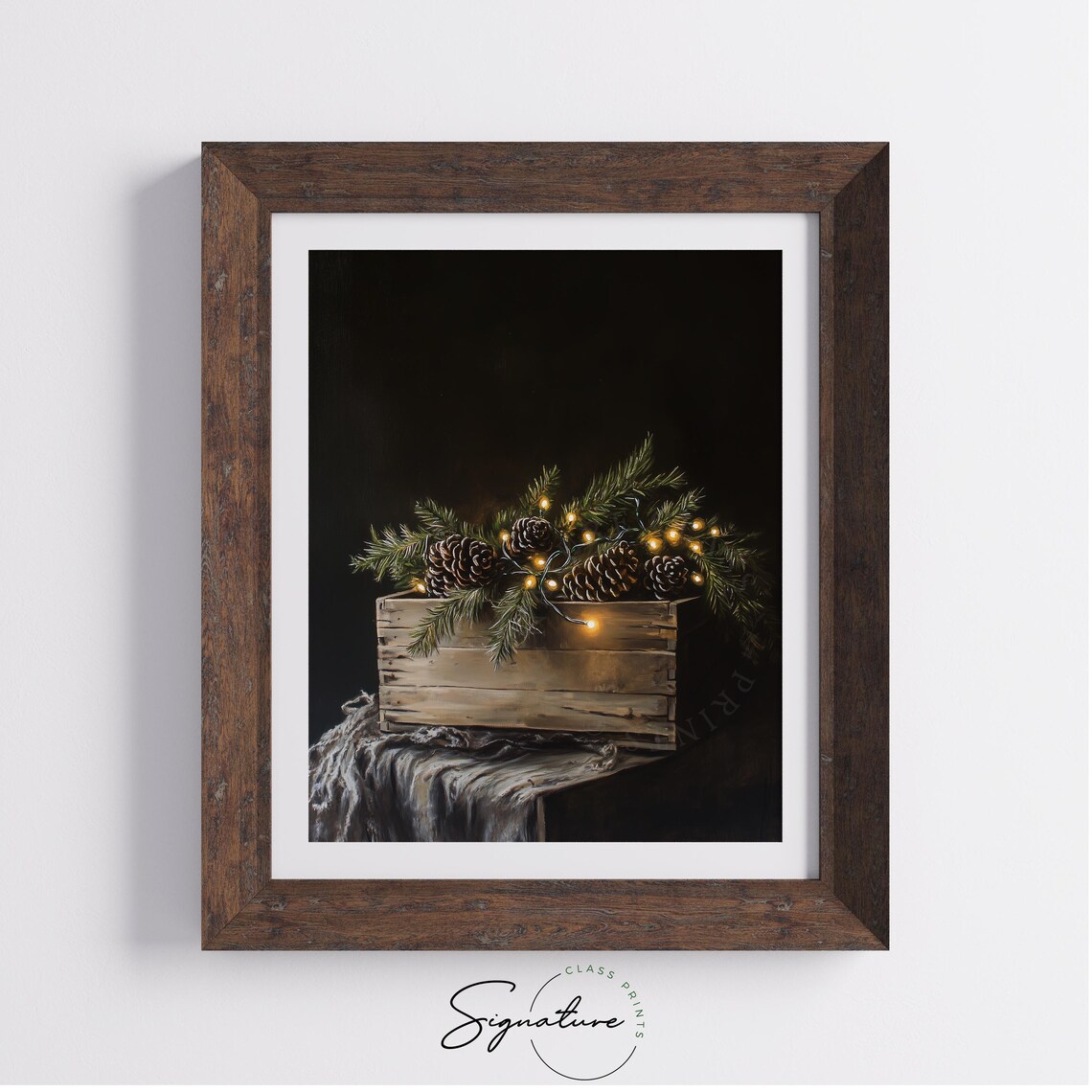 Pinecones Evergreen and Fairy Lights in Wooden Crate Holiday Poster - Image 4