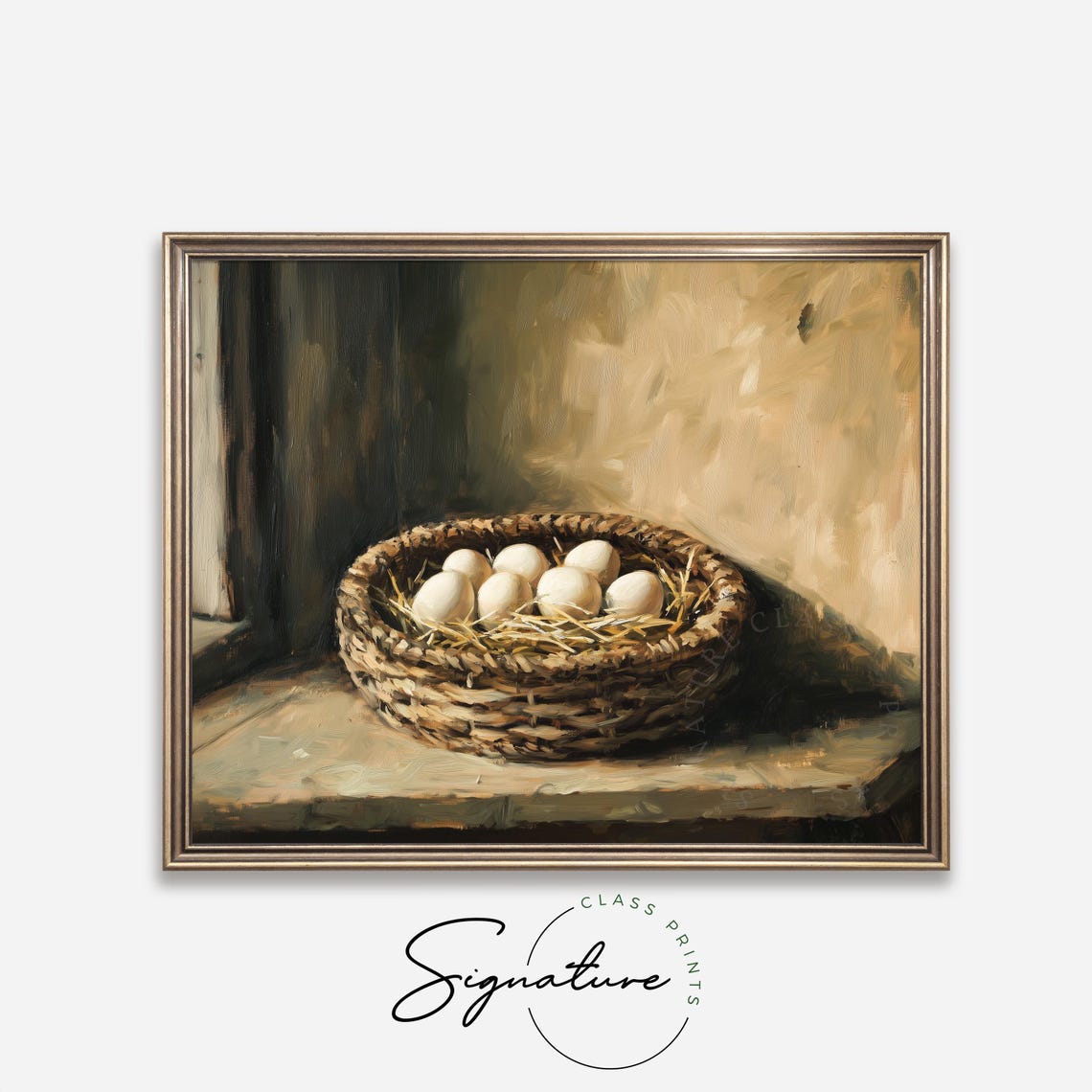 Basket Of Farm Fresh Eggs On Straw Rustic Kitchen Painting Poster - Image 4