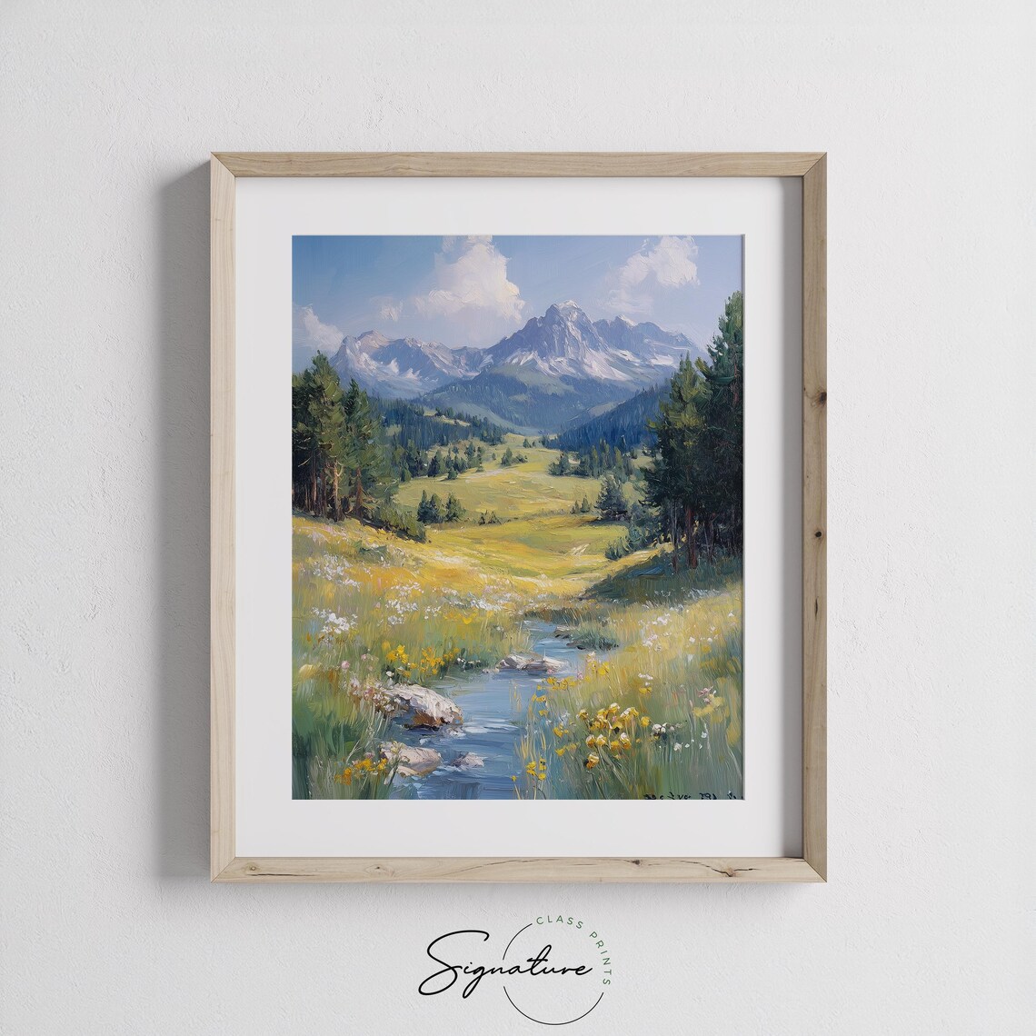 Alpine Stream In Blooming Valley Snowy Mountain Wildflower Landscape Poster - Image 2
