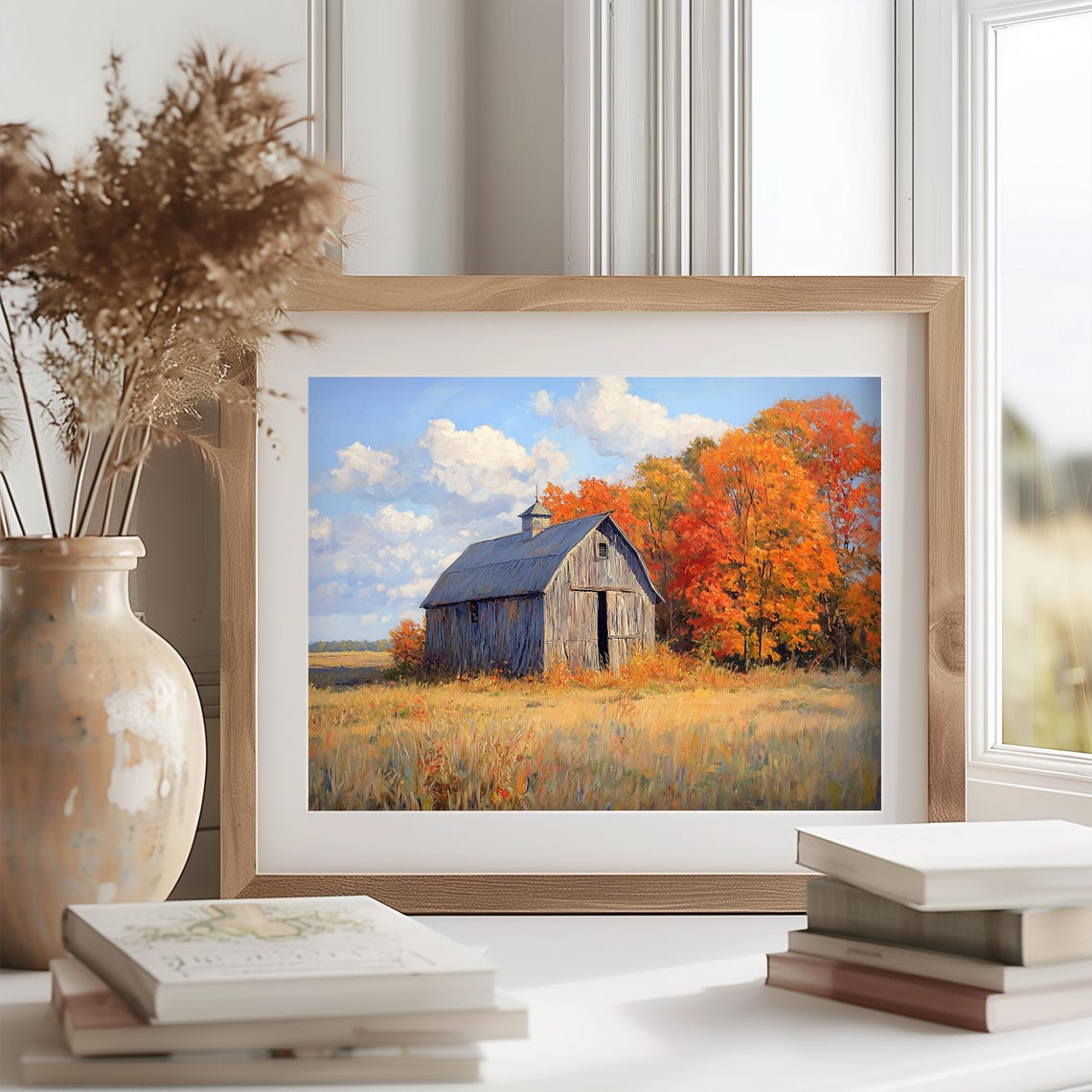 Weathered Wooden Barn Golden Field Autumn Trees Rustic Poster - Image 2