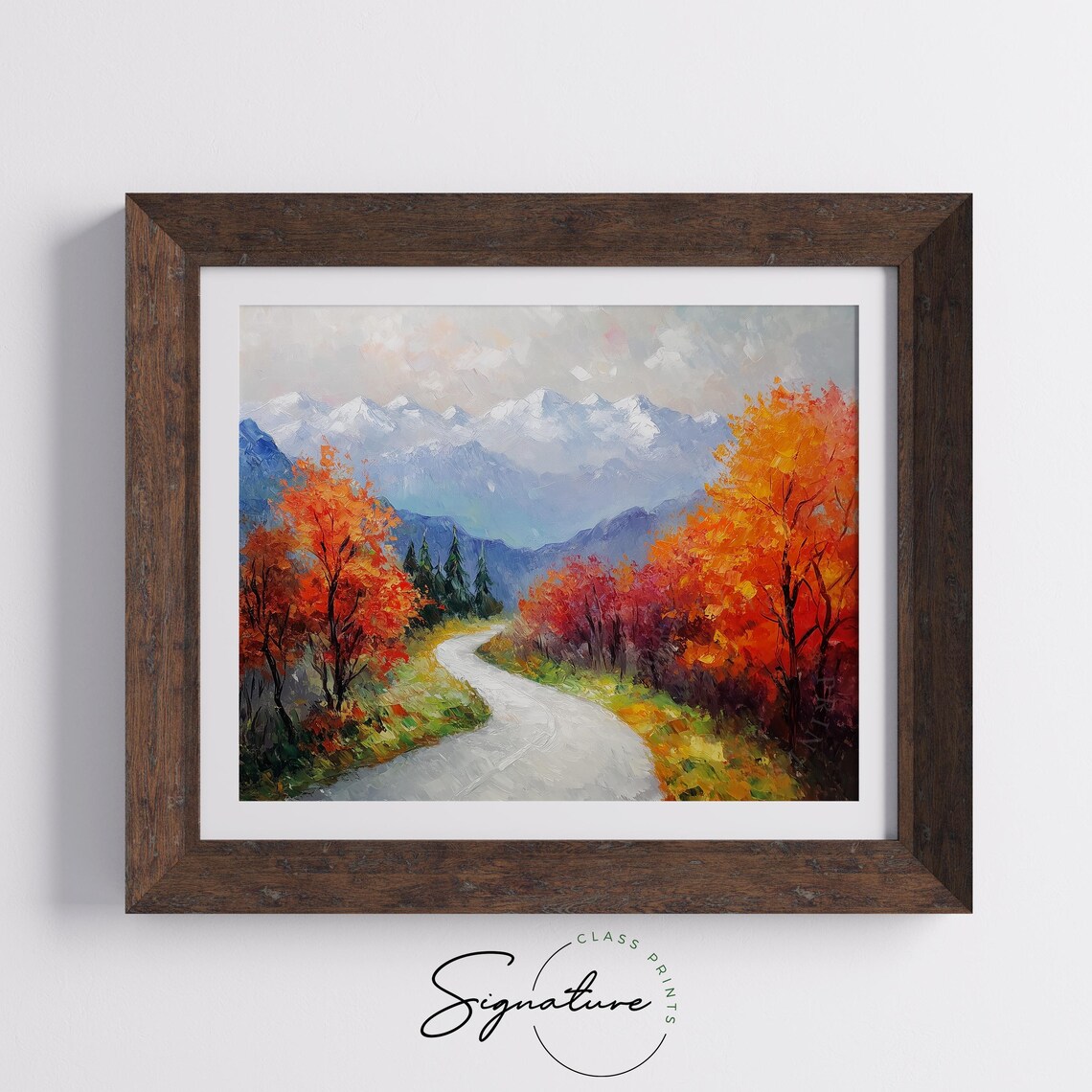 Winding Autumn Road Painting Snowy Mountain Peaks Fall Foliage Poster - Image 5