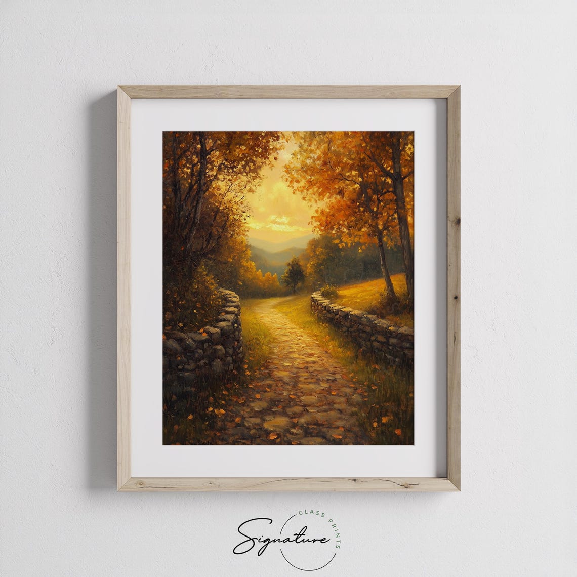 Autumn Cobblestone Pathway Glowing With Warm Golden Light Fall Poster - Image 2