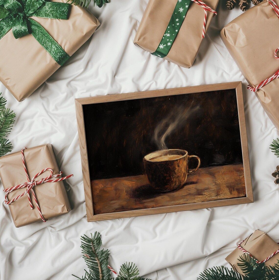 Steaming Cup Of Coffee On Rustic Wood Table Moody Still Life Poster - Image 2
