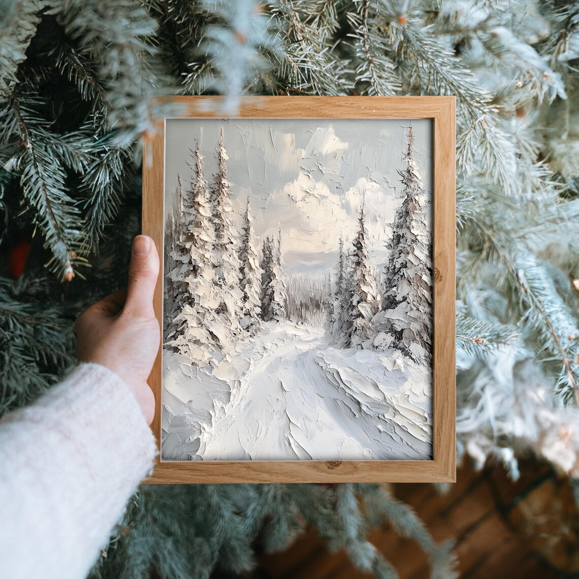 Snow Covered Pines Impasto Oil Painting Winter Forest Poster - Image 6