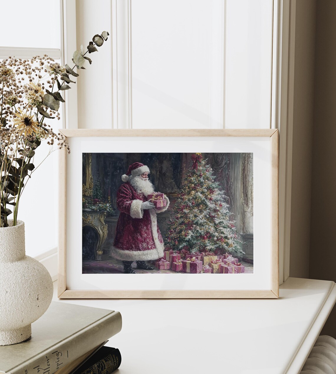Santa Claus Holding Gifts Beside Christmas Tree Holiday Poster - Image 6
