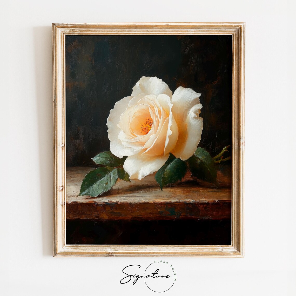 Single White Rose Vintage Botanical Art Print