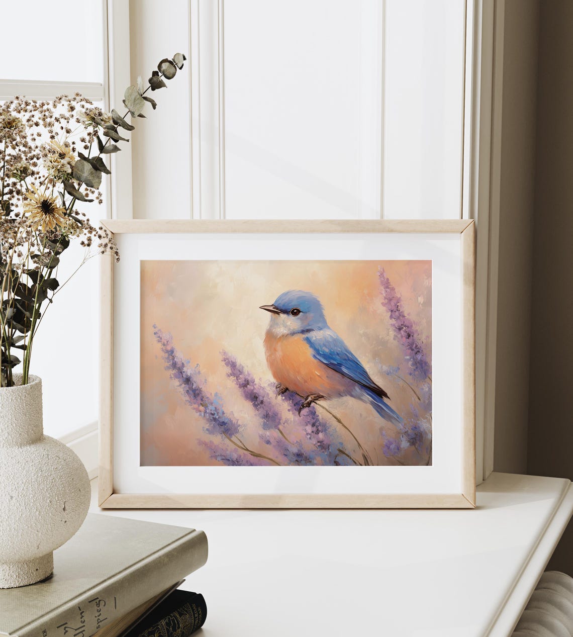 Sweet Bluebird Resting On Lavender Buds In Sunset Glow Poster - Image 4