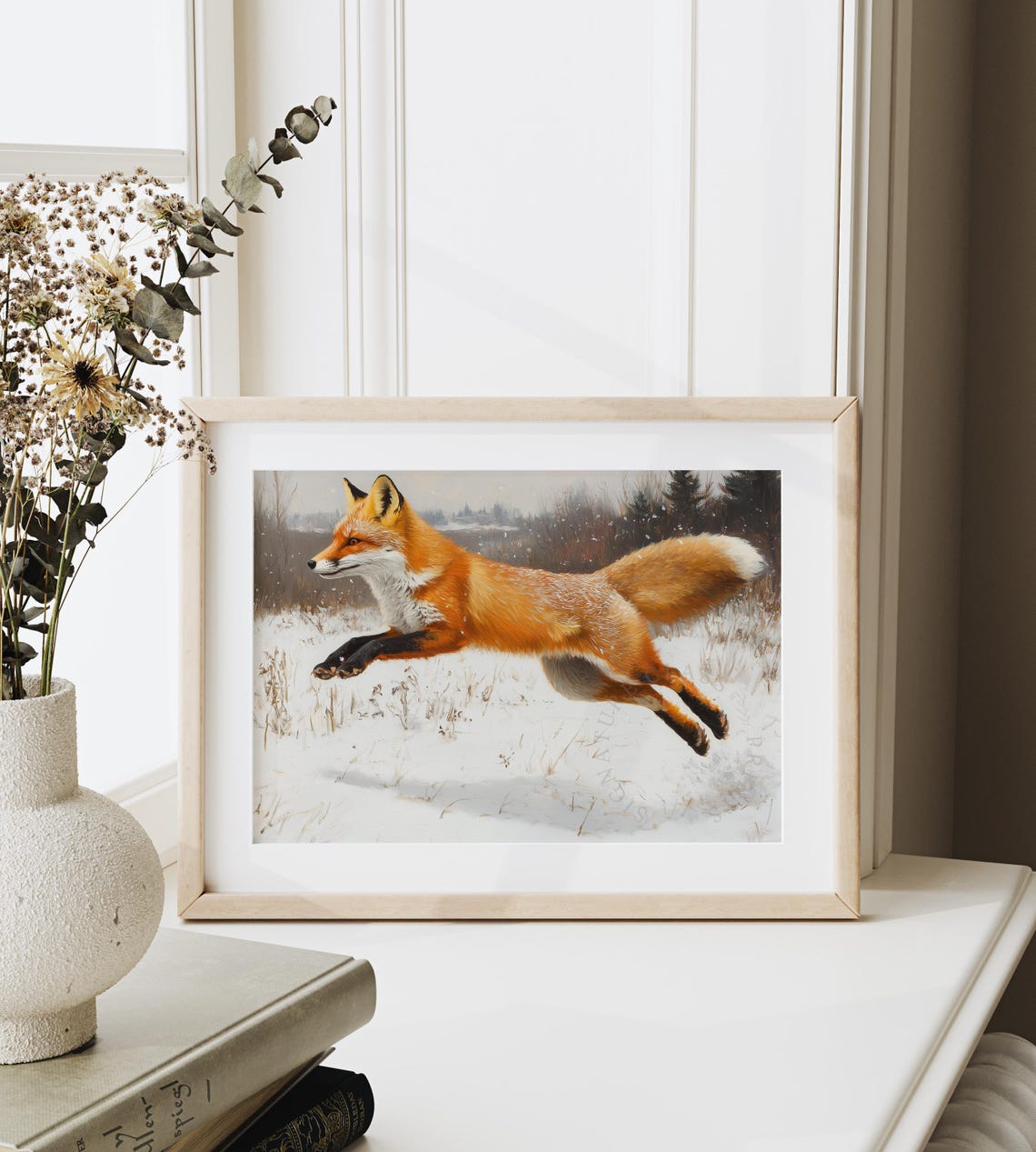 Red Fox Leaping Through A Snowy Field In Mid Air Wildlife Poster - Image 6