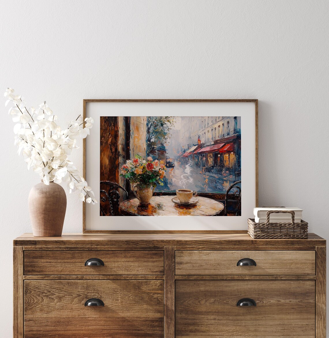 Parisian Cafe Window Coffee Flowers Rainy Street Vintage Travel Poster - Image 4