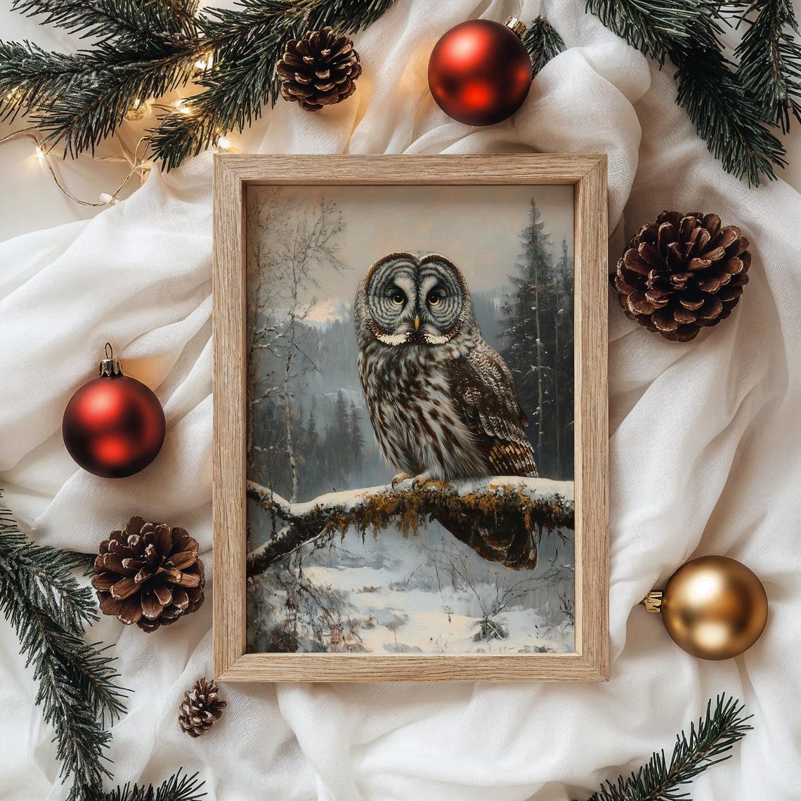 Majestic Great Grey Owl Perched On Snowy Branch Wildlife Poster - Image 4