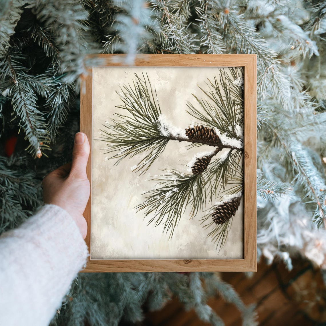 Snow Dusted Pine Branches with Pinecones Minimalist Winter Poster - Image 6
