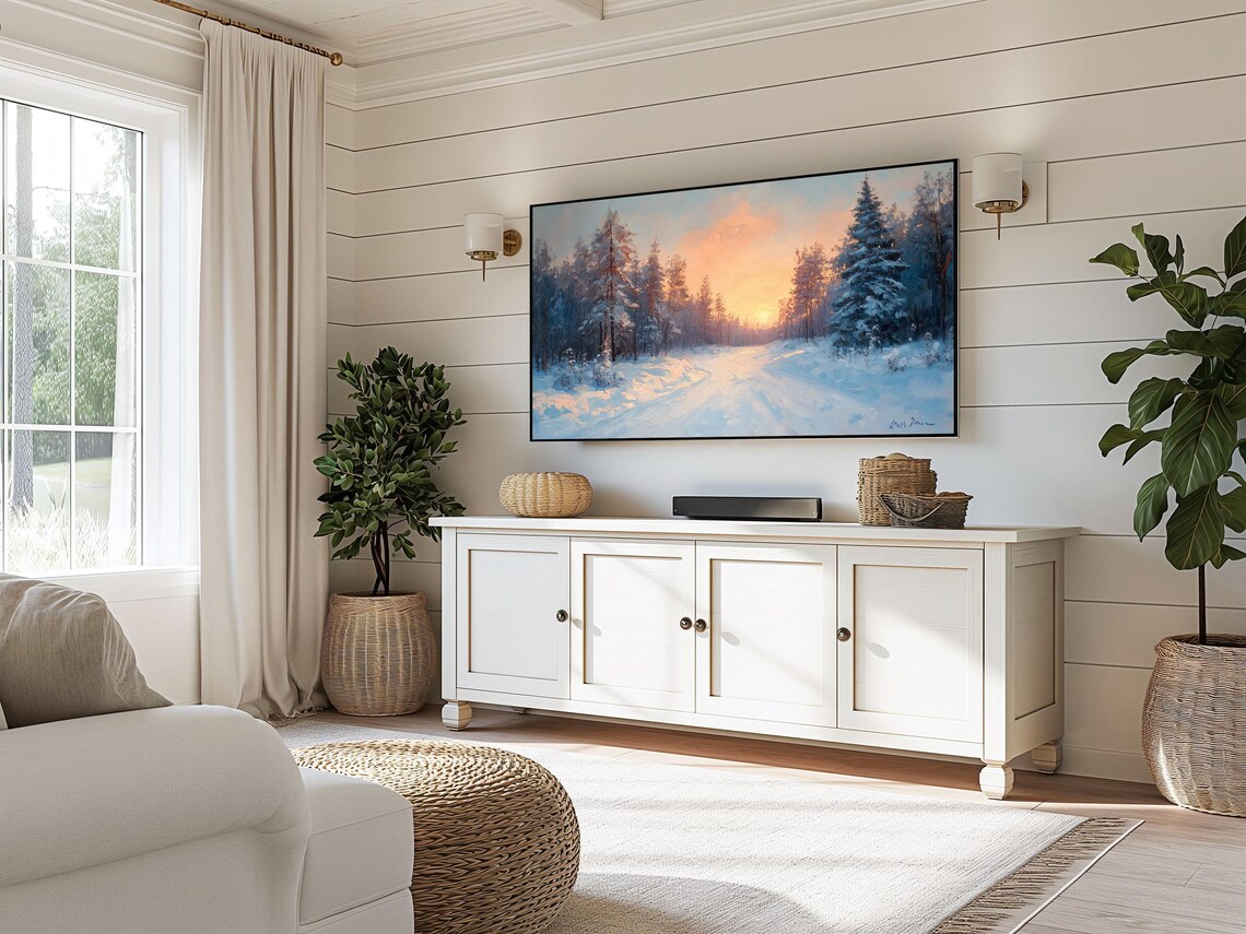 Snowy Forest Sunrise Winter Road Pine Trees Morning Glow Landscape Poster - Image 3