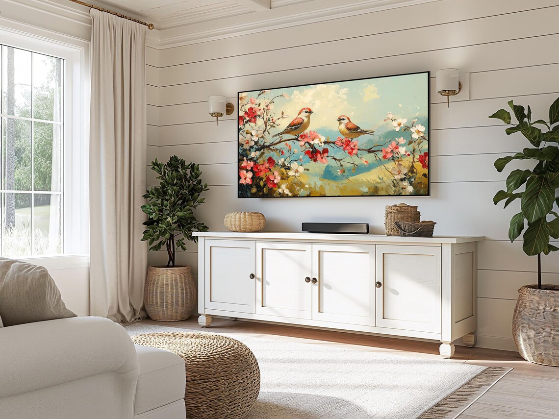 Red Capped Finches On Dogwood Blossoms Spring Bird Art Print - Image 3