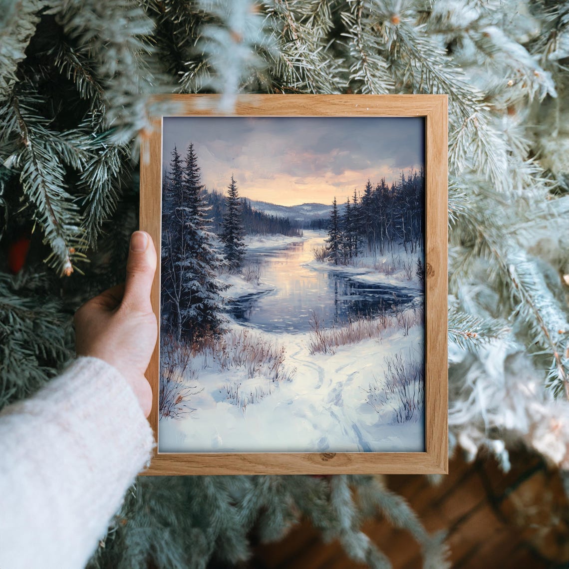 Frozen Lake In Snowy Pine Forest At Sunset Winter Art Poster - Image 6