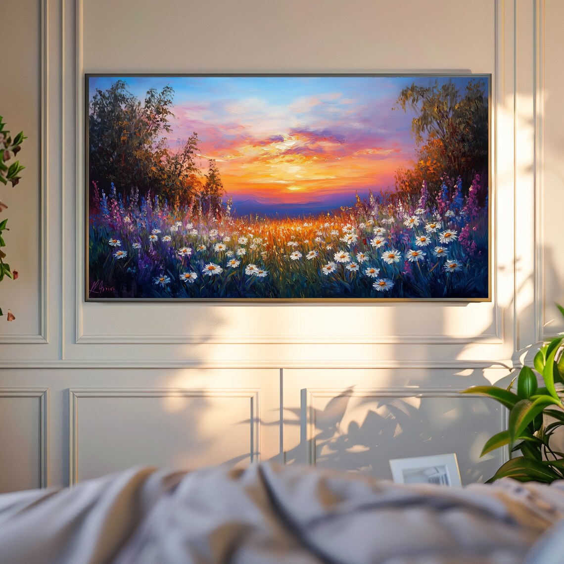 Wildflower Meadow At Golden Sunset Colorful Frame TV Wall Art - Image 6
