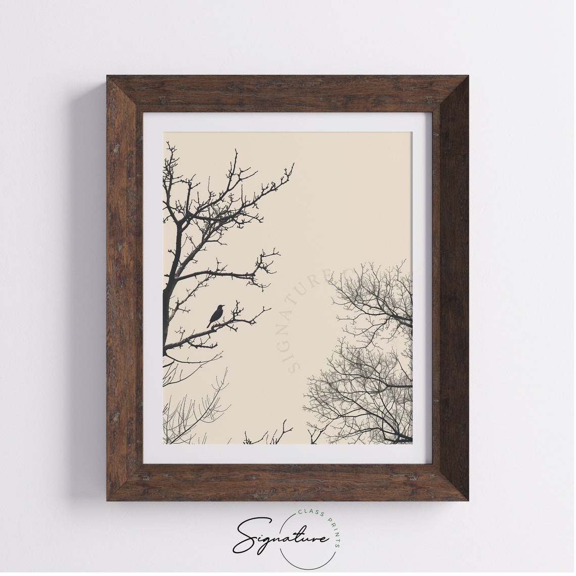 Lone Bird In Bare Winter Trees Against Pale Sky Nature Poster - Image 4