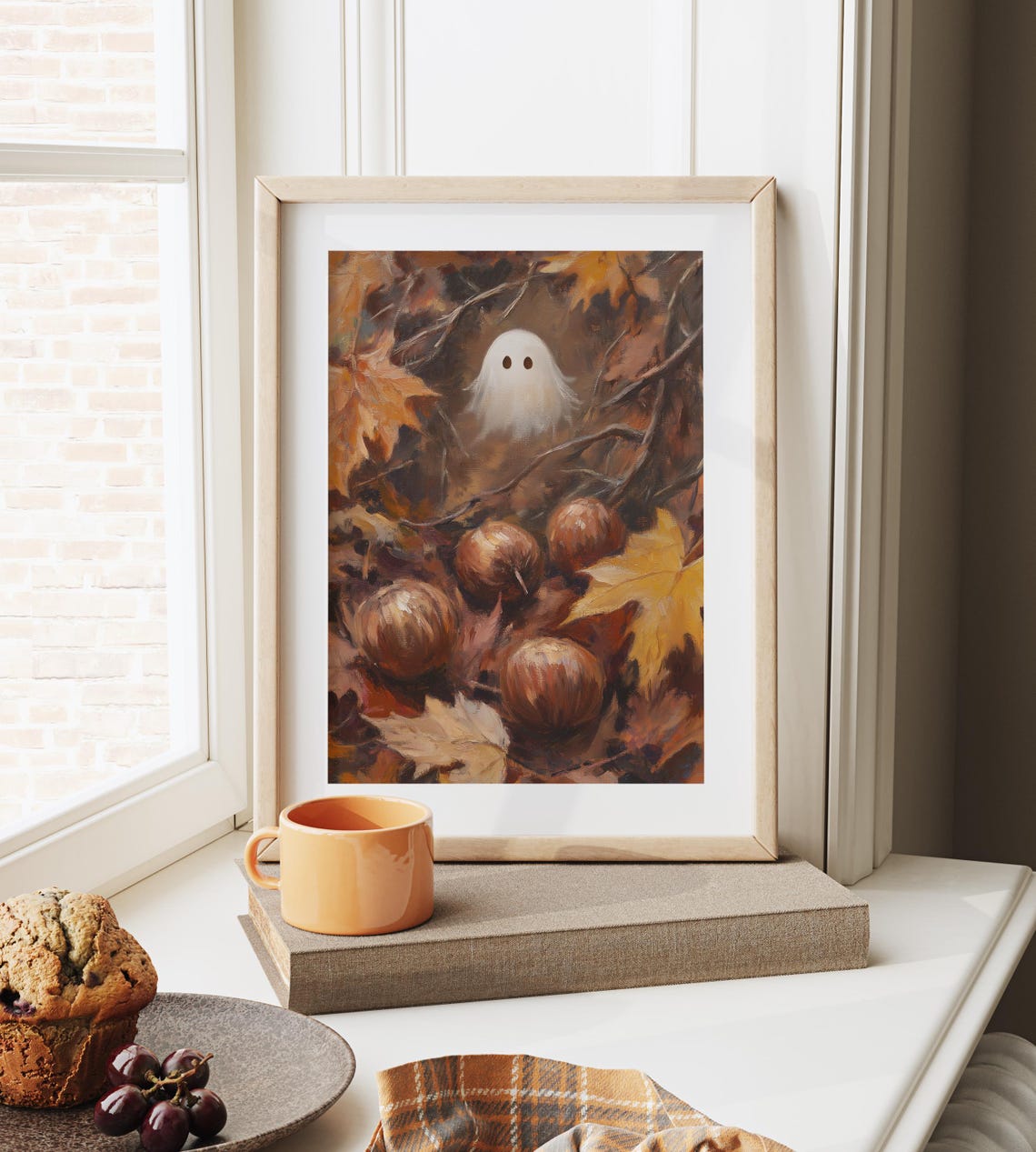 Little Ghost Peeking Through Autumn Leaves and Chestnuts Poster - Image 6