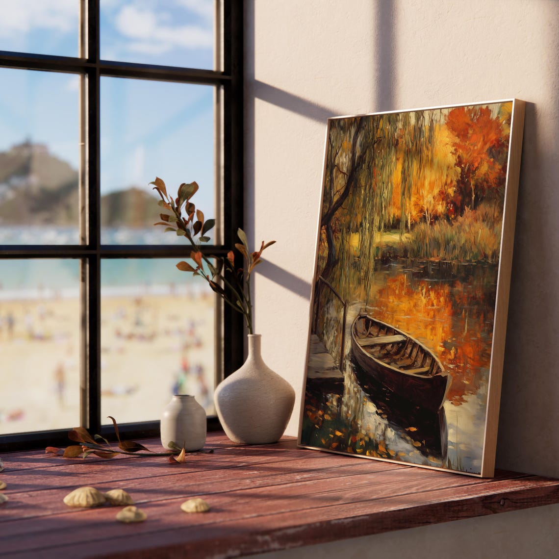 Old Wooden Rowboat Tied at a Dock Beneath a Weeping Willow Poster - Image 5