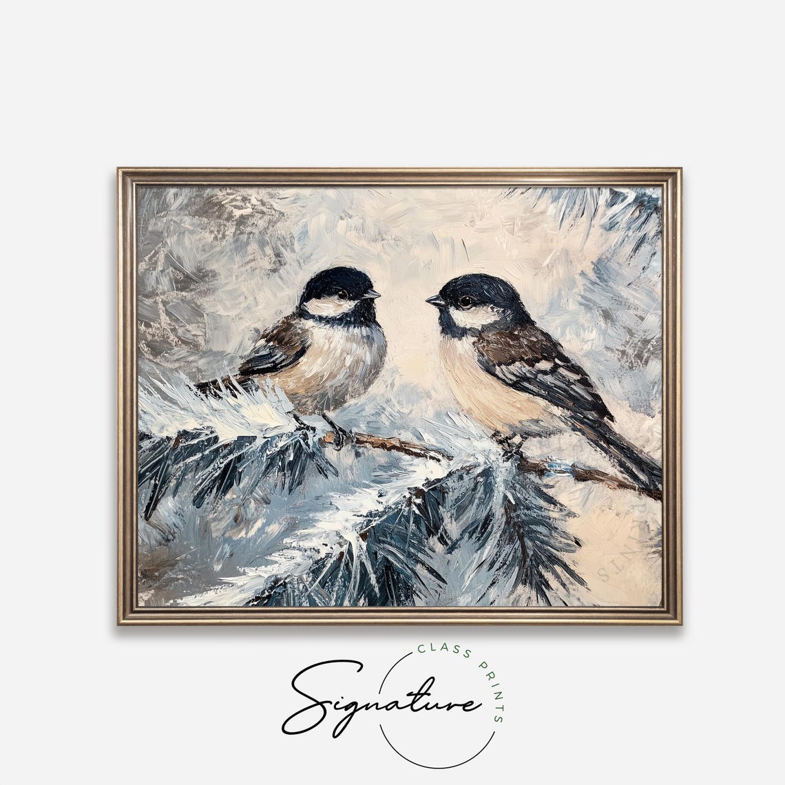 Two Chickadees On A Frosted Pine Branch In A Snowy Scene Poster - Image 4