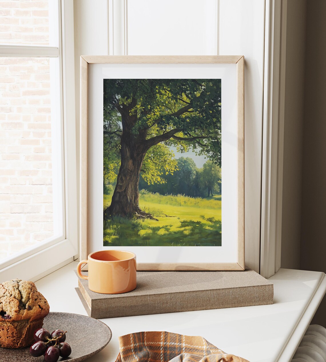 Majestic Oak Tree In Sunny Green Meadow Pastoral Painting Poster - Image 6