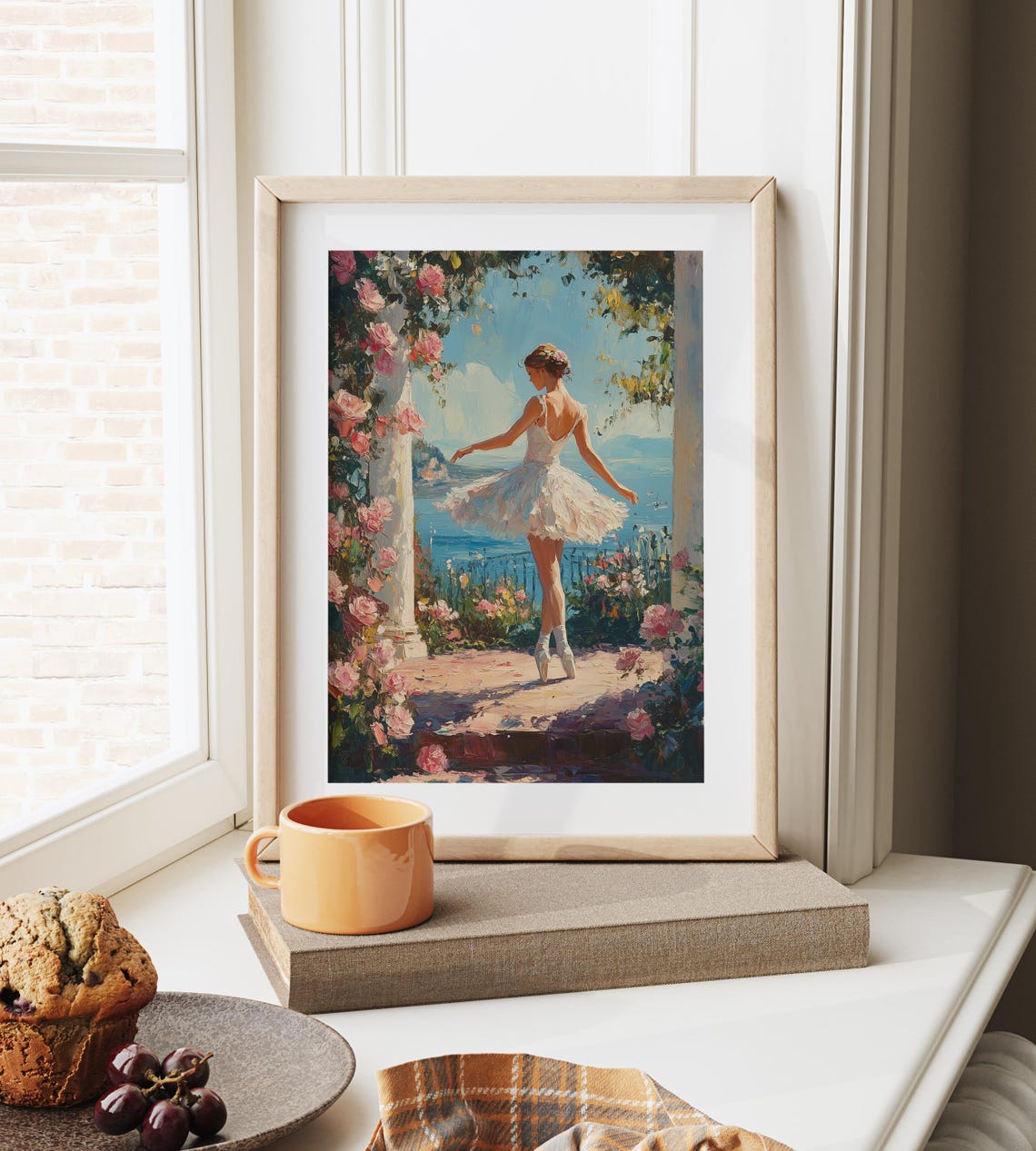 Ballerina on Rose Covered Terrace Overlooking Blue Sea Poster - Image 4