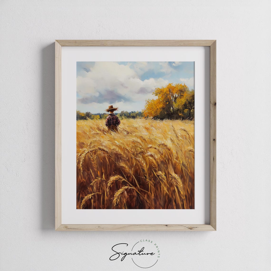 Lone Farmer Walking Through a Golden Wheat Field at Harvest Poster - Image 3