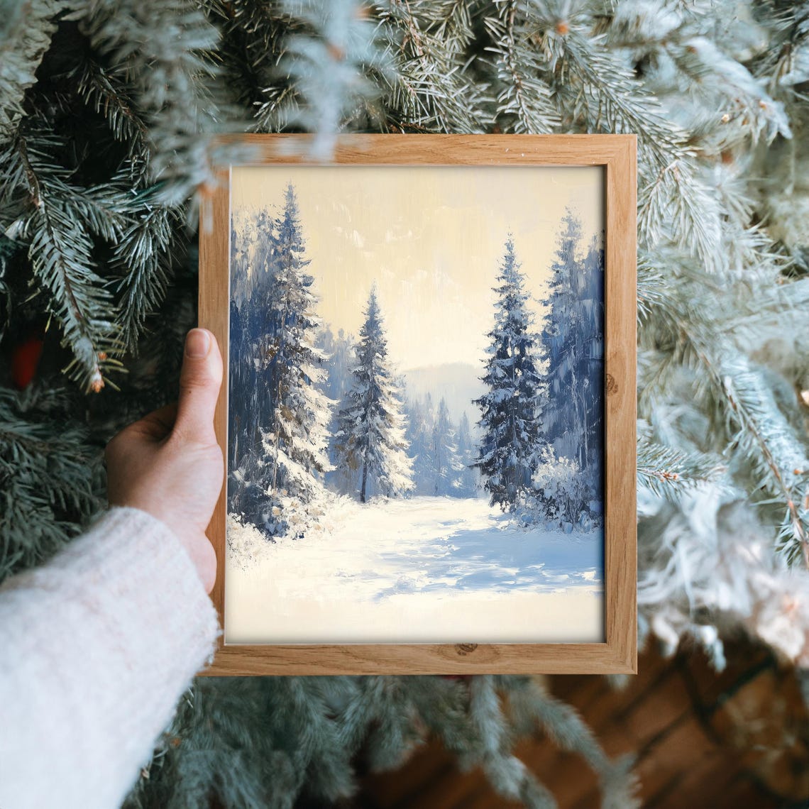 Snow Covered Fir Trees In Winter Landscape Rustic Art Poster - Image 6