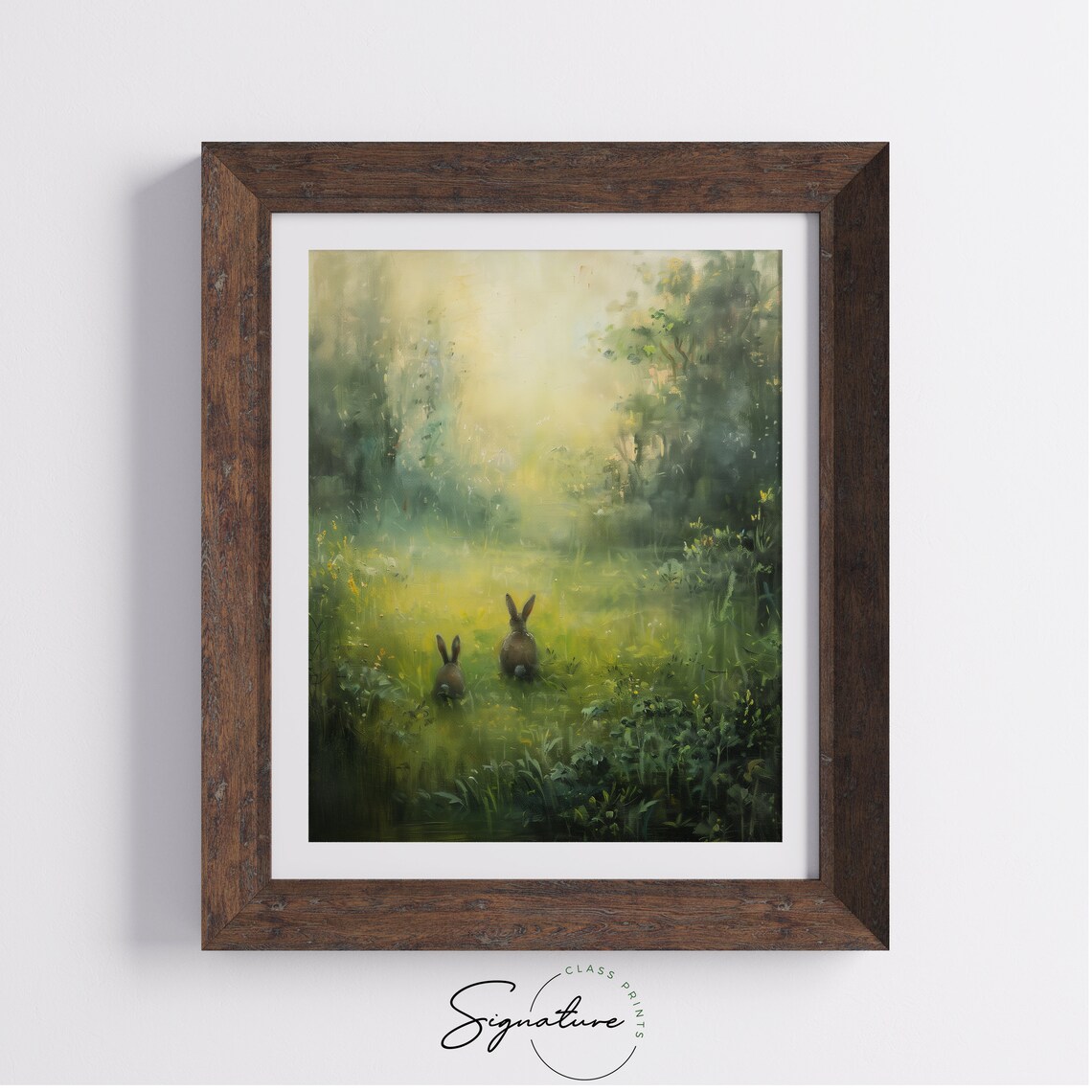 Two Bunnies In Sunlit Meadow Woodland Rabbit Painting Wall Art - Image 4