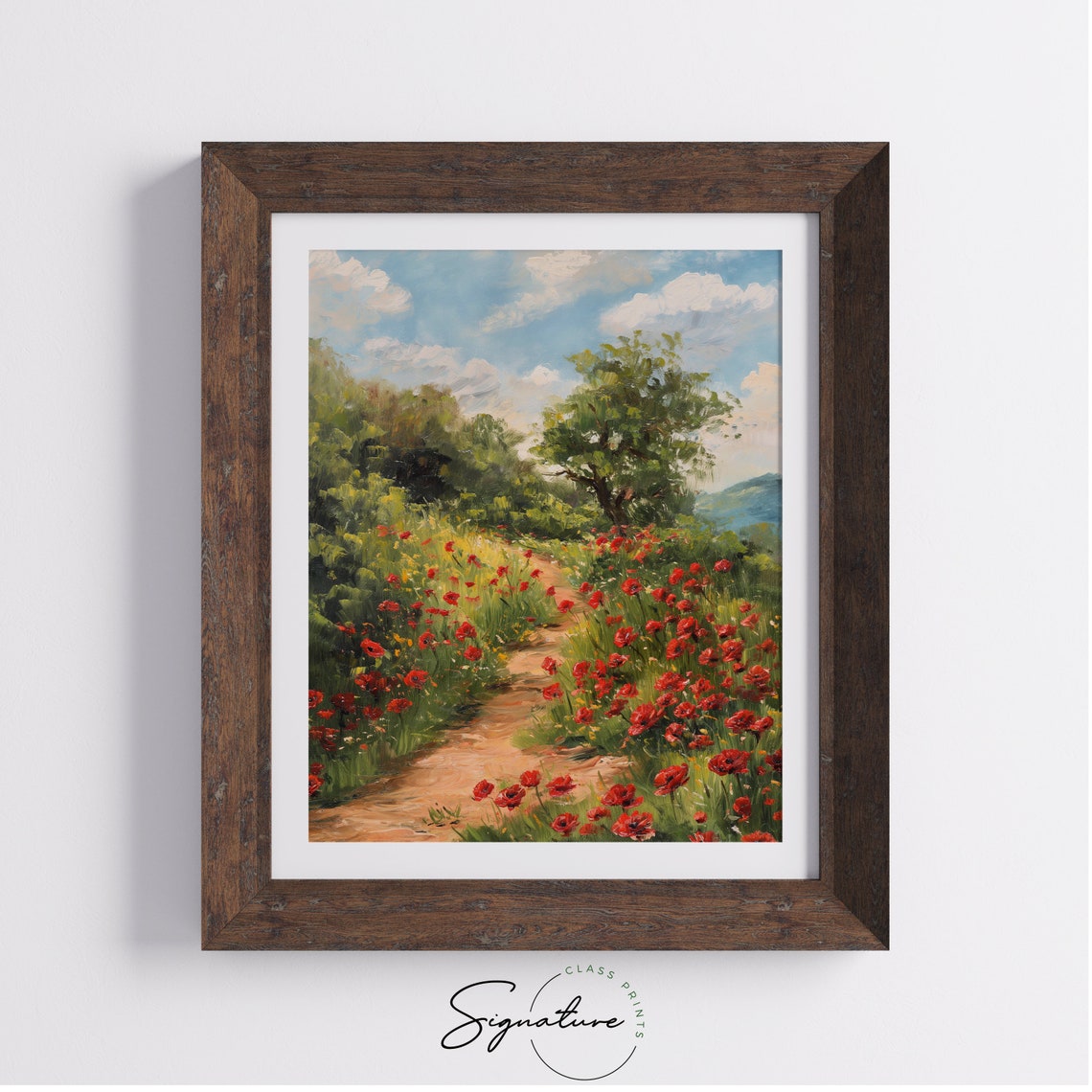 Winding Poppy Field Path Under Sunlit Sky Summer Wildflower Poster - Image 4