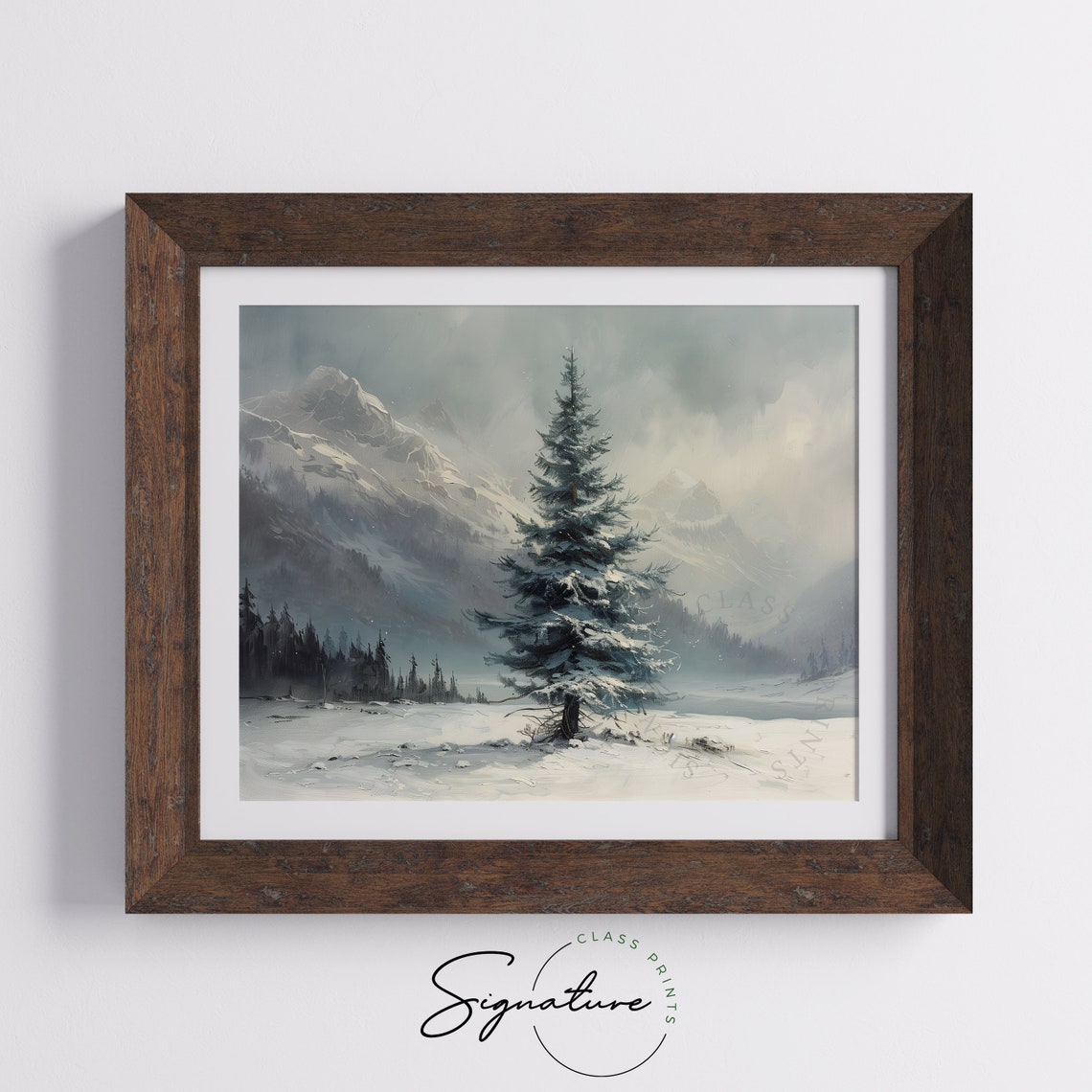 Snow Covered Spruce Misty Mountain Valley Winter Scene Poster - Image 5