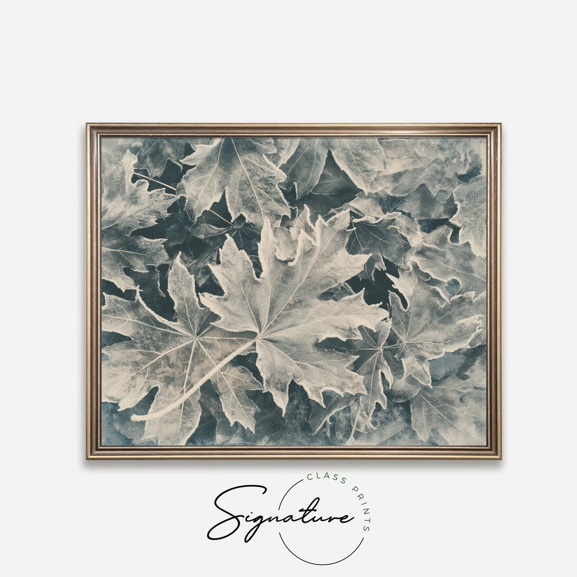 Frosted Maple Leaves in Cyan Blue Botanical Winter Scene Poster - Image 4