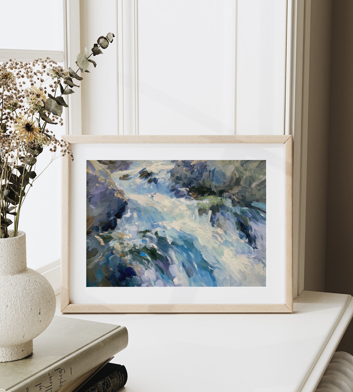 Cascading Mountain Waterfall Dynamic Blue Water Impressionist Poster - Image 6