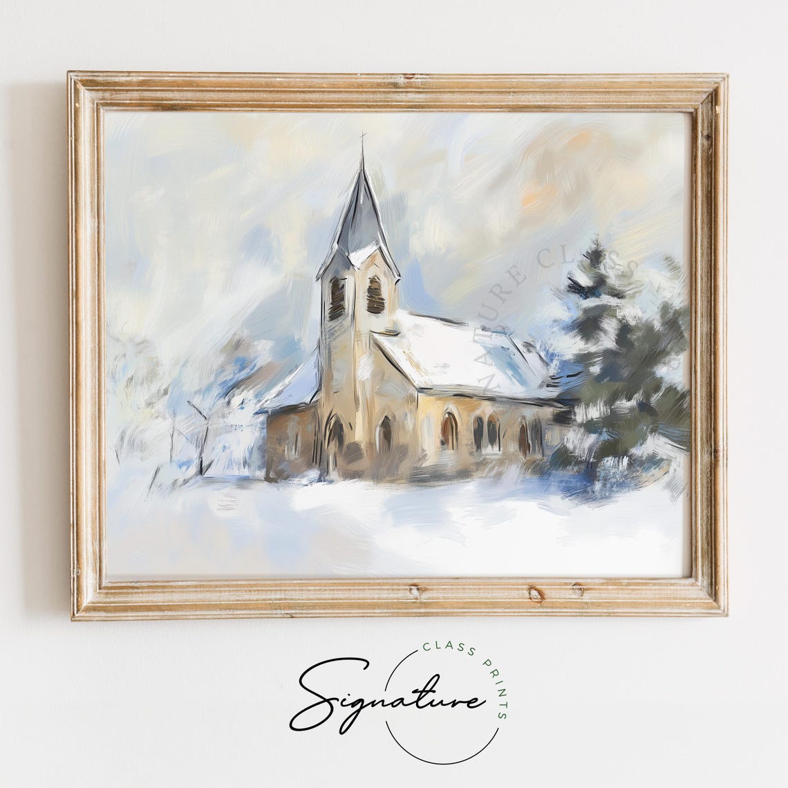 Old Stone Church In Winter Snow Soft Impressionist Painting Poster