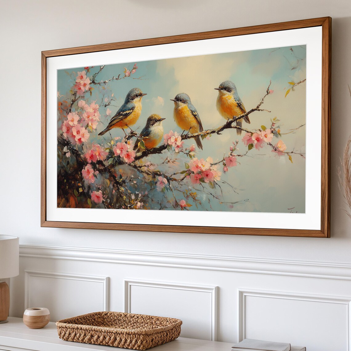 Bluebird Quartet On Cherry Blossom Branch Spring Bird Painting Art Poster - Image 2