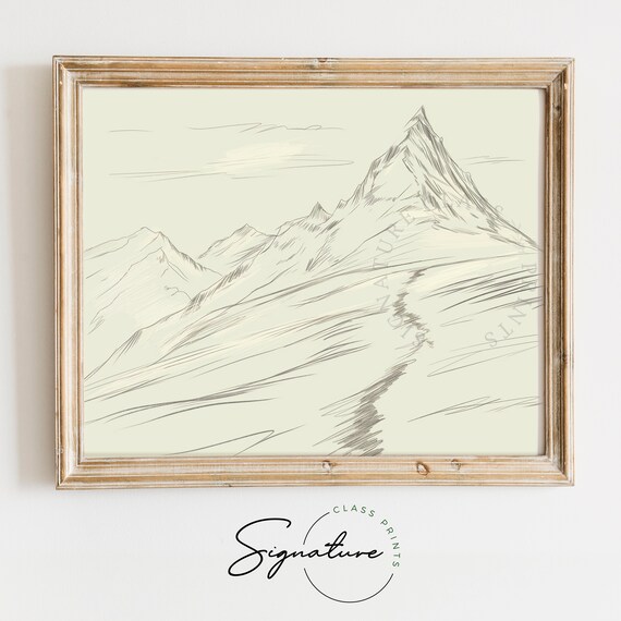 Lonely Mountain Path Sketch Rustic Mountain Landscape Monochrome Art Print Nature Themed Wall Decor For Living Room Or Bedroom 858
