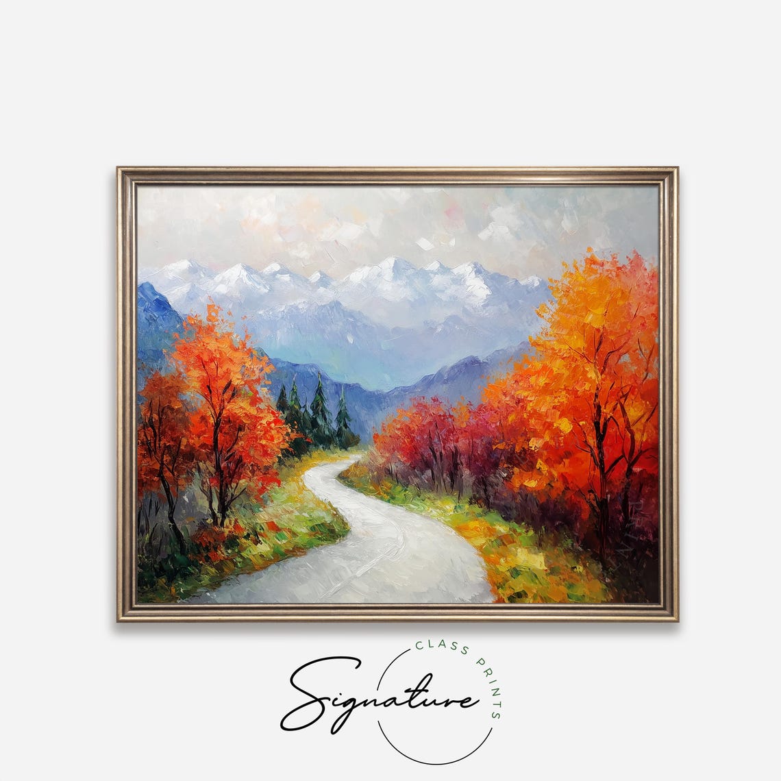 Winding Autumn Road Painting Snowy Mountain Peaks Fall Foliage Poster - Image 4