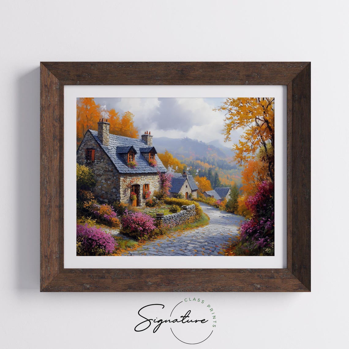 Ivy Covered Stone Cottage Autumn Village Lane Rustic Fall Wall Art - Image 5